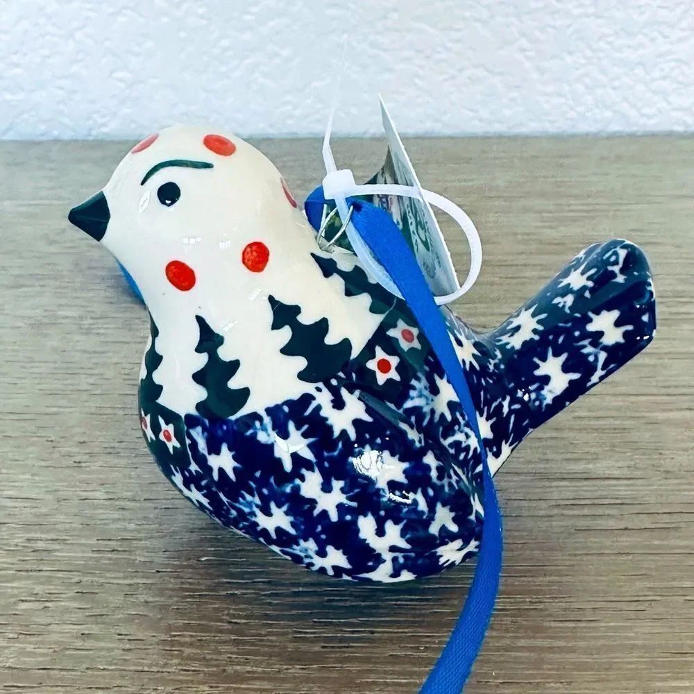 Boleslawiec Polish Pottery Christmas Ornament Ceramic Holiday Dove Bird